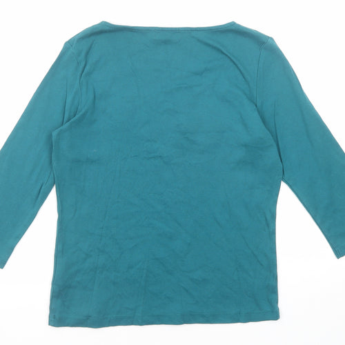 Per Una Womens Green Cotton Basic Blouse Size 14 Scoop Neck - Floral Detail