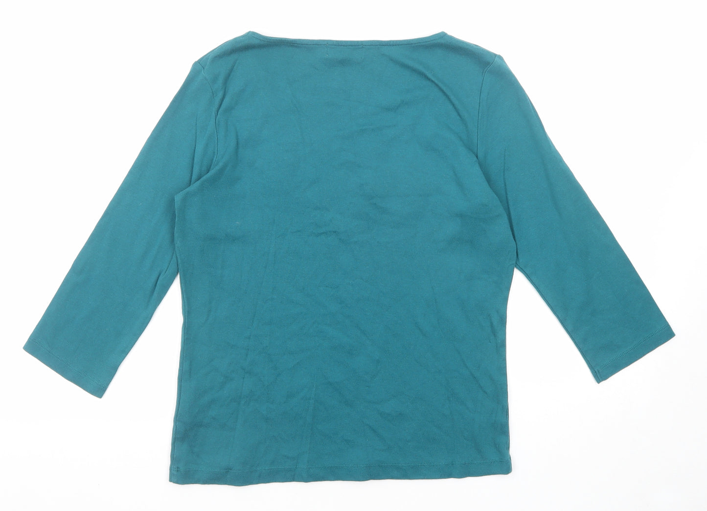 Per Una Womens Green Cotton Basic Blouse Size 14 Scoop Neck - Floral Detail