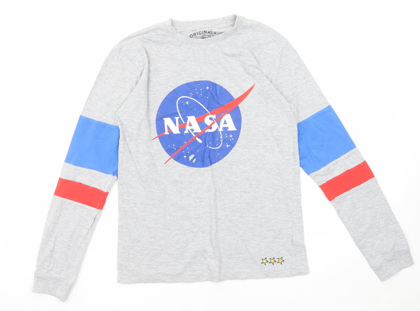 Marks and Spencer Boys Grey Cotton Basic T-Shirt Size 12-13 Years Round Neck Pullover - NASA