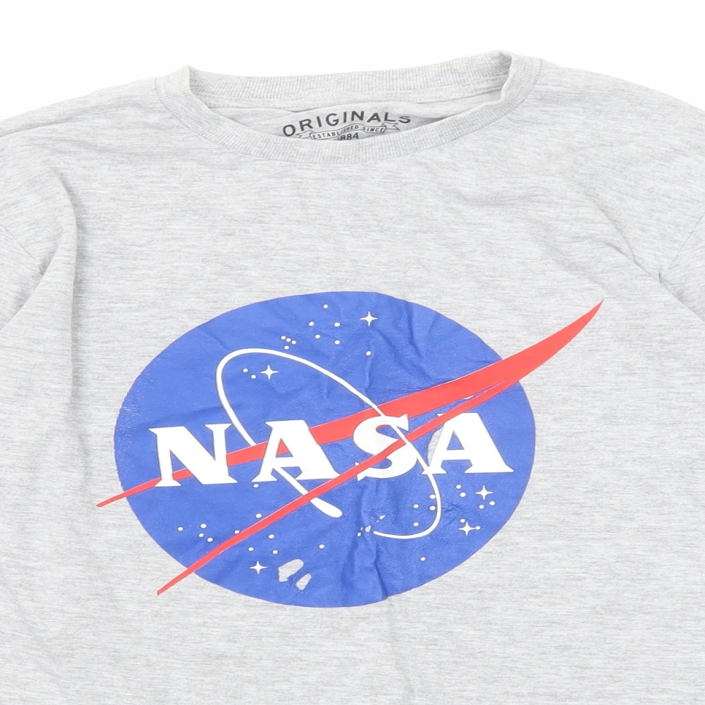 Marks and Spencer Boys Grey Cotton Basic T-Shirt Size 12-13 Years Round Neck Pullover - NASA