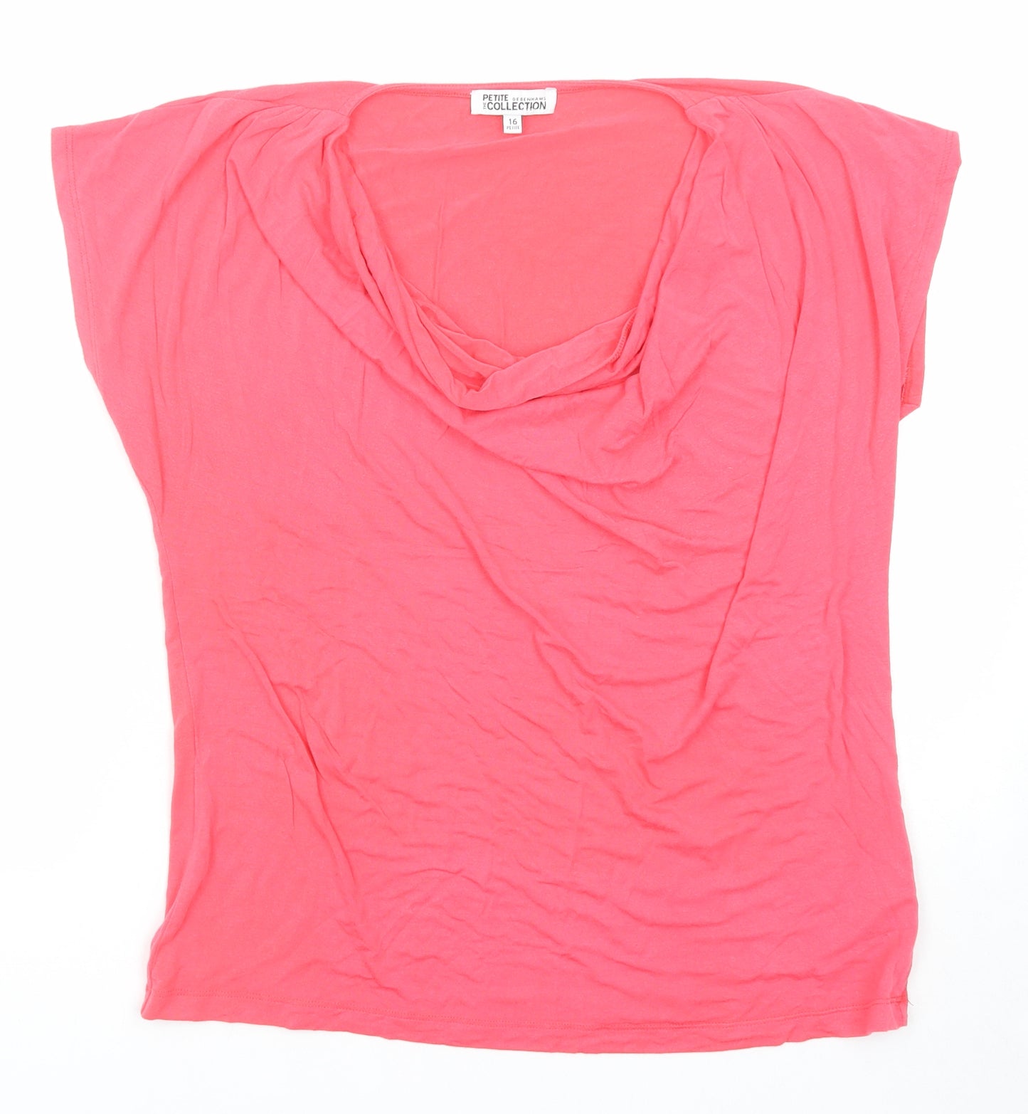 Debenhams Womens Pink Viscose Basic T-Shirt Size 16 Cowl Neck