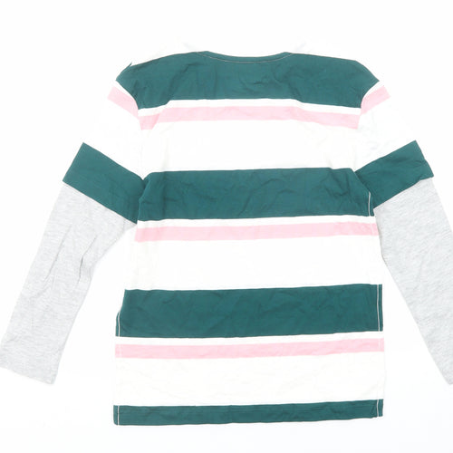 Marks and Spencer Boys Multicoloured Striped Cotton Basic T-Shirt Size 8-9 Years Round Neck Pullover - N.Y.C