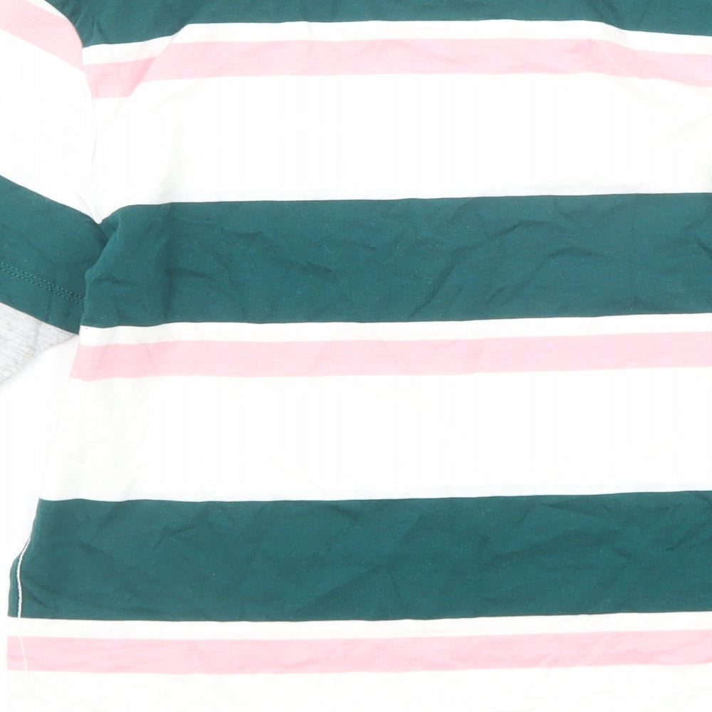 Marks and Spencer Boys Multicoloured Striped Cotton Basic T-Shirt Size 8-9 Years Round Neck Pullover - N.Y.C
