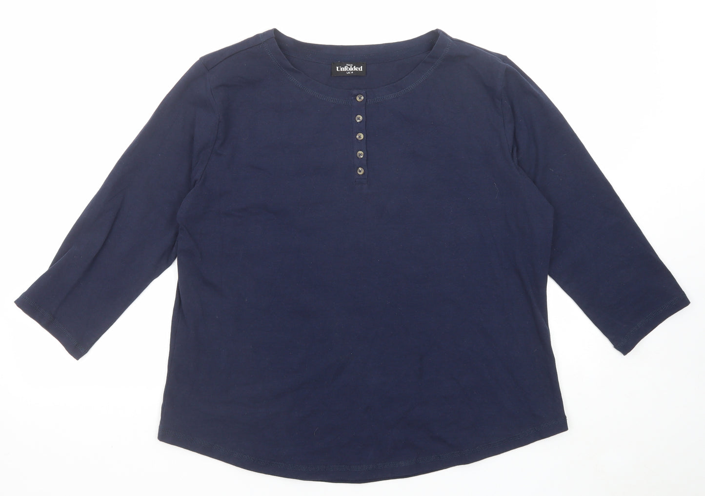 Unfolded Womens Blue Cotton Basic T-Shirt Size 14 Henley