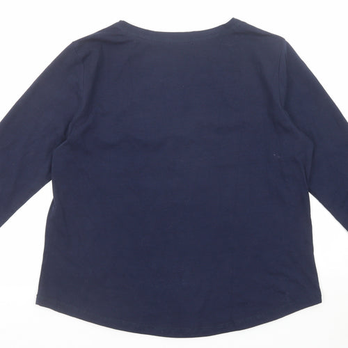 Unfolded Womens Blue Cotton Basic T-Shirt Size 14 Henley