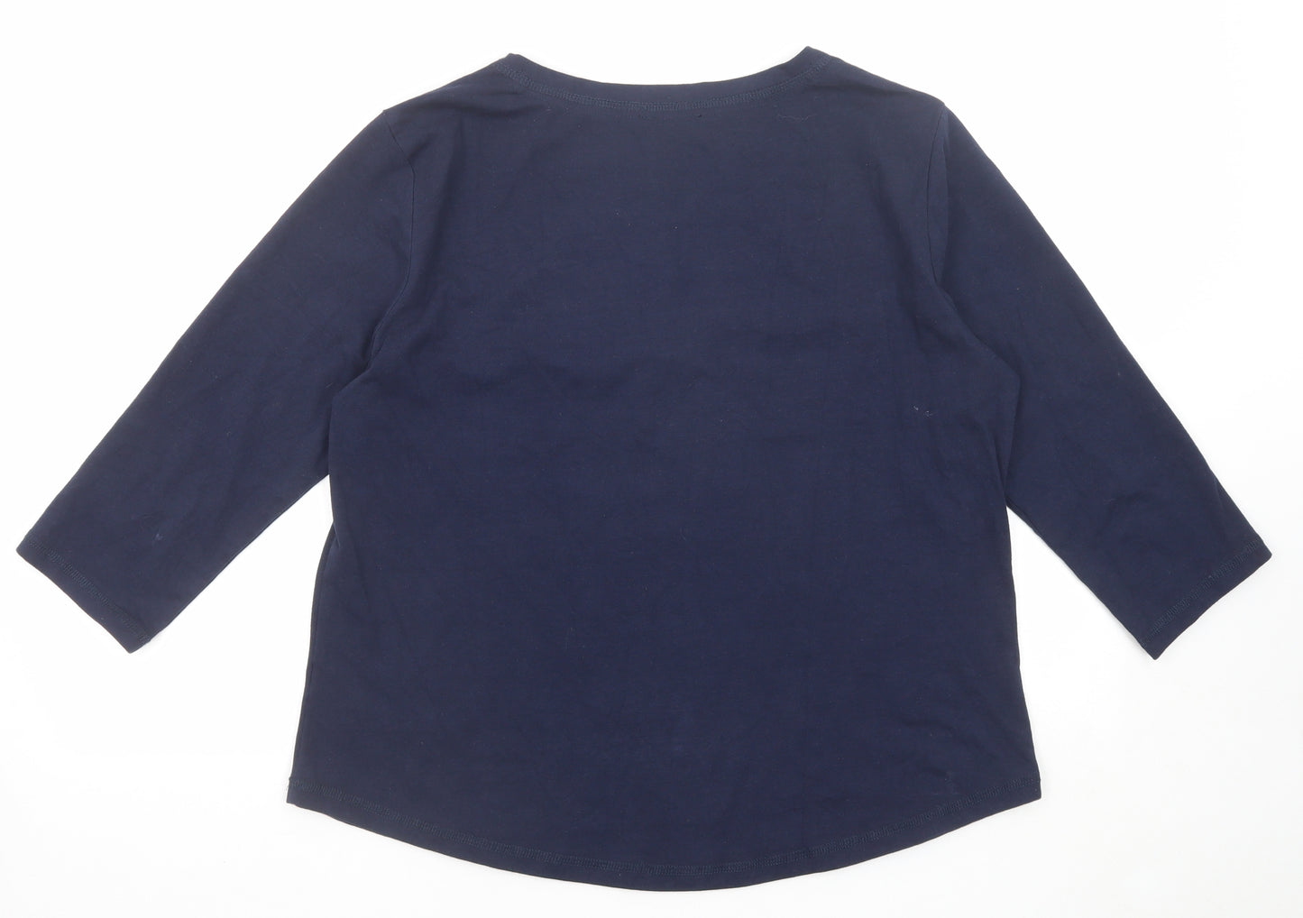 Unfolded Womens Blue Cotton Basic T-Shirt Size 14 Henley