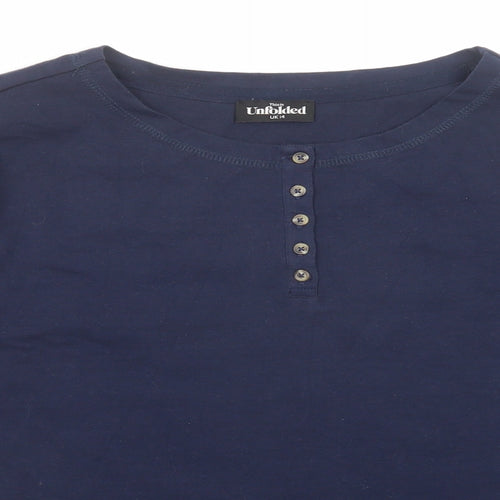 Unfolded Womens Blue Cotton Basic T-Shirt Size 14 Henley