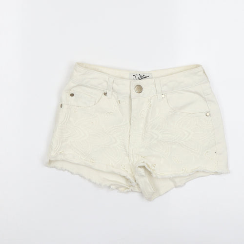 Miss Selfridge Womens Ivory Cotton Cut-Off Shorts Size 8 L3 in Regular Button