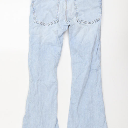 Zara Girls Blue Cotton Flared Jeans Size 9 Years Regular Button - Distressed