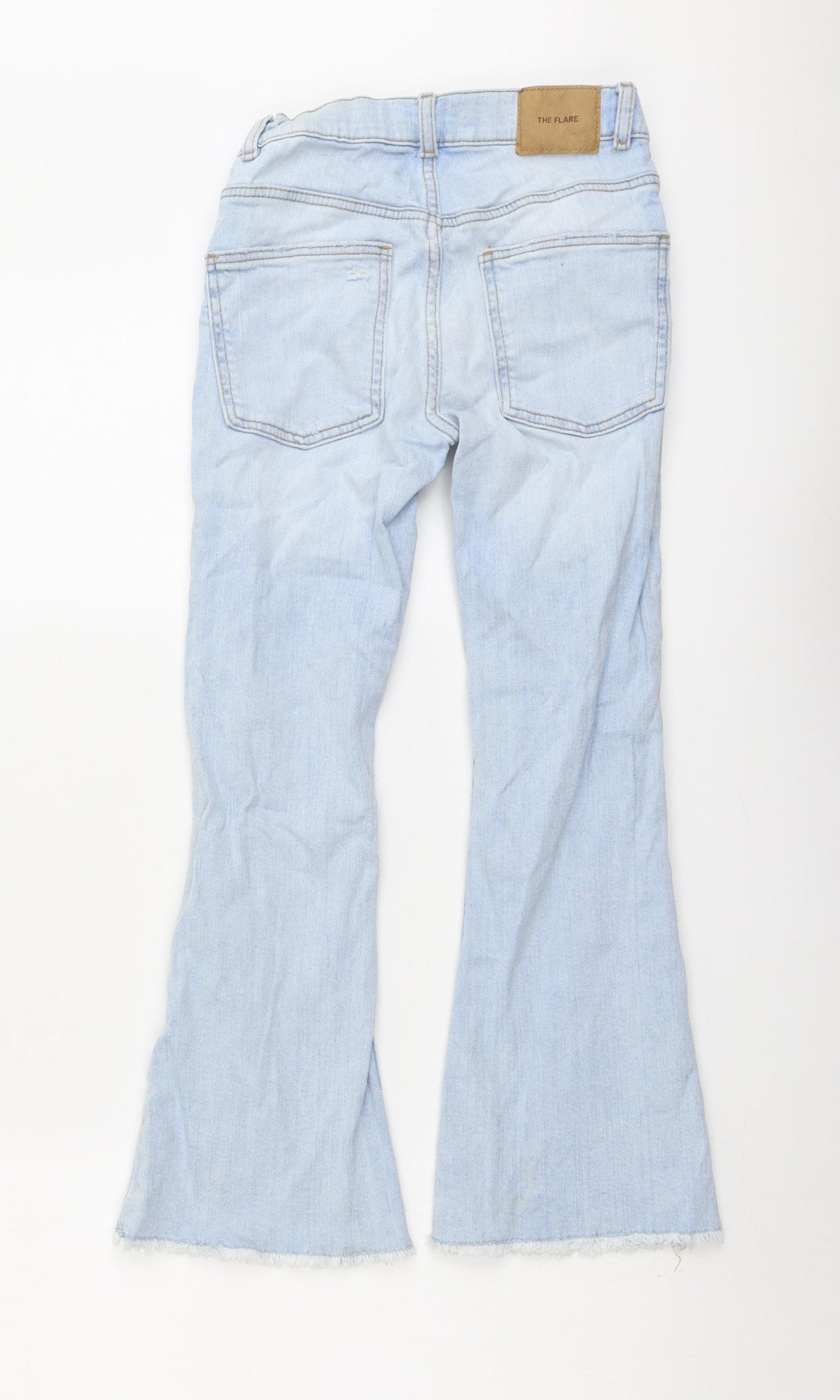 Zara Girls Blue Cotton Flared Jeans Size 9 Years Regular Button - Distressed