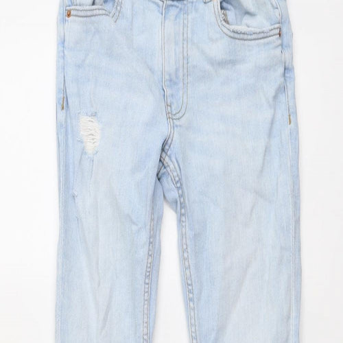 Zara Girls Blue Cotton Flared Jeans Size 9 Years Regular Button - Distressed