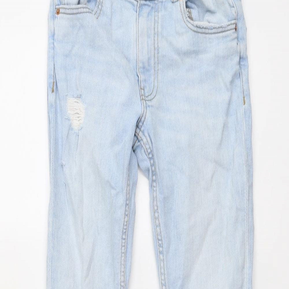 Zara Girls Blue Cotton Flared Jeans Size 9 Years Regular Button - Distressed