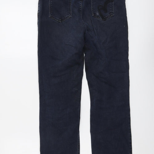 Per Una Womens Blue Cotton Straight Jeans Size 8 L28 in Regular Button