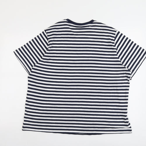 Marks and Spencer Womens Blue Striped Cotton Basic T-Shirt Size 20 Crew Neck