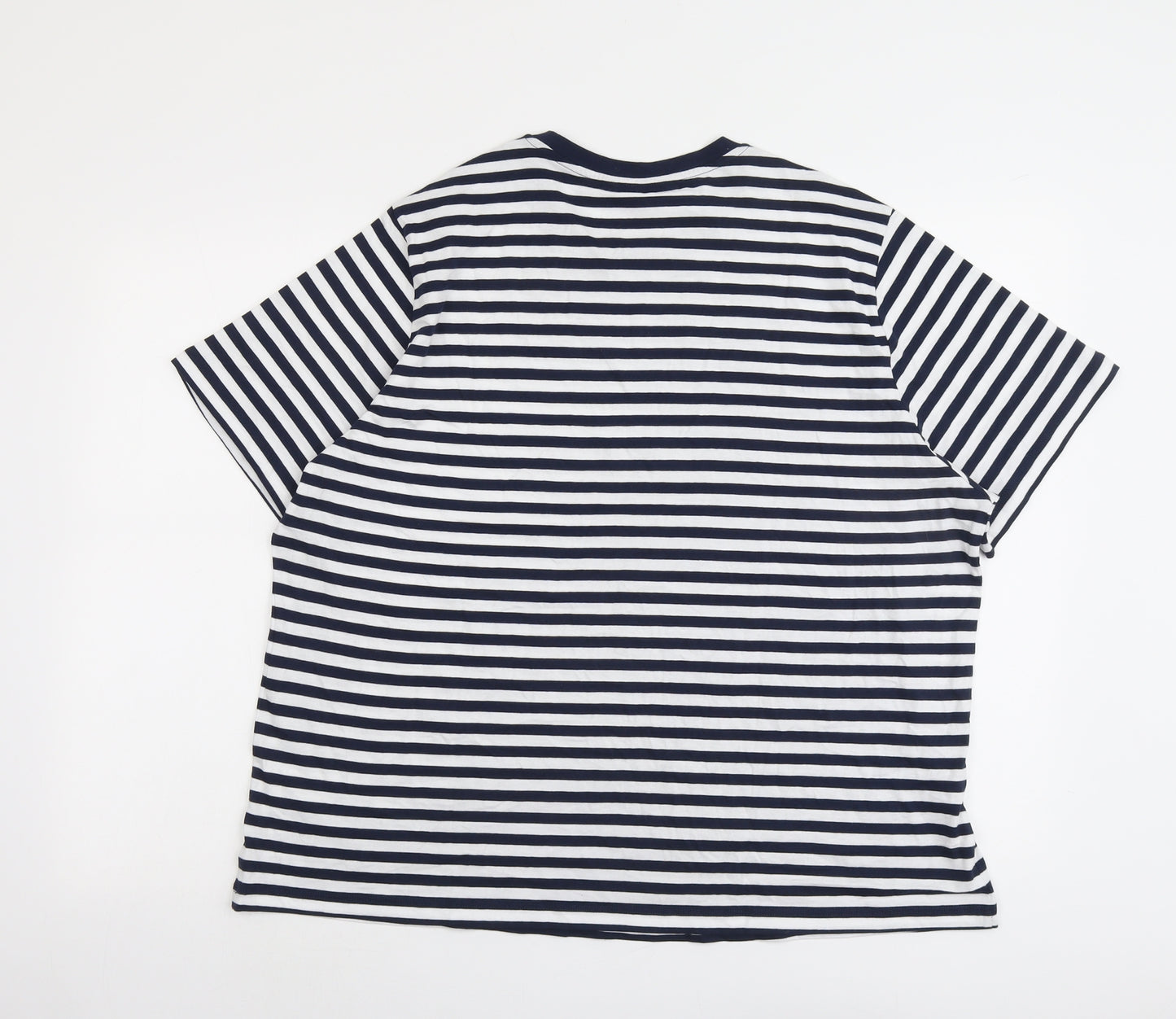 Marks and Spencer Womens Blue Striped Cotton Basic T-Shirt Size 20 Crew Neck