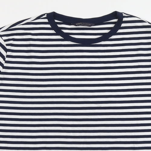Marks and Spencer Womens Blue Striped Cotton Basic T-Shirt Size 20 Crew Neck