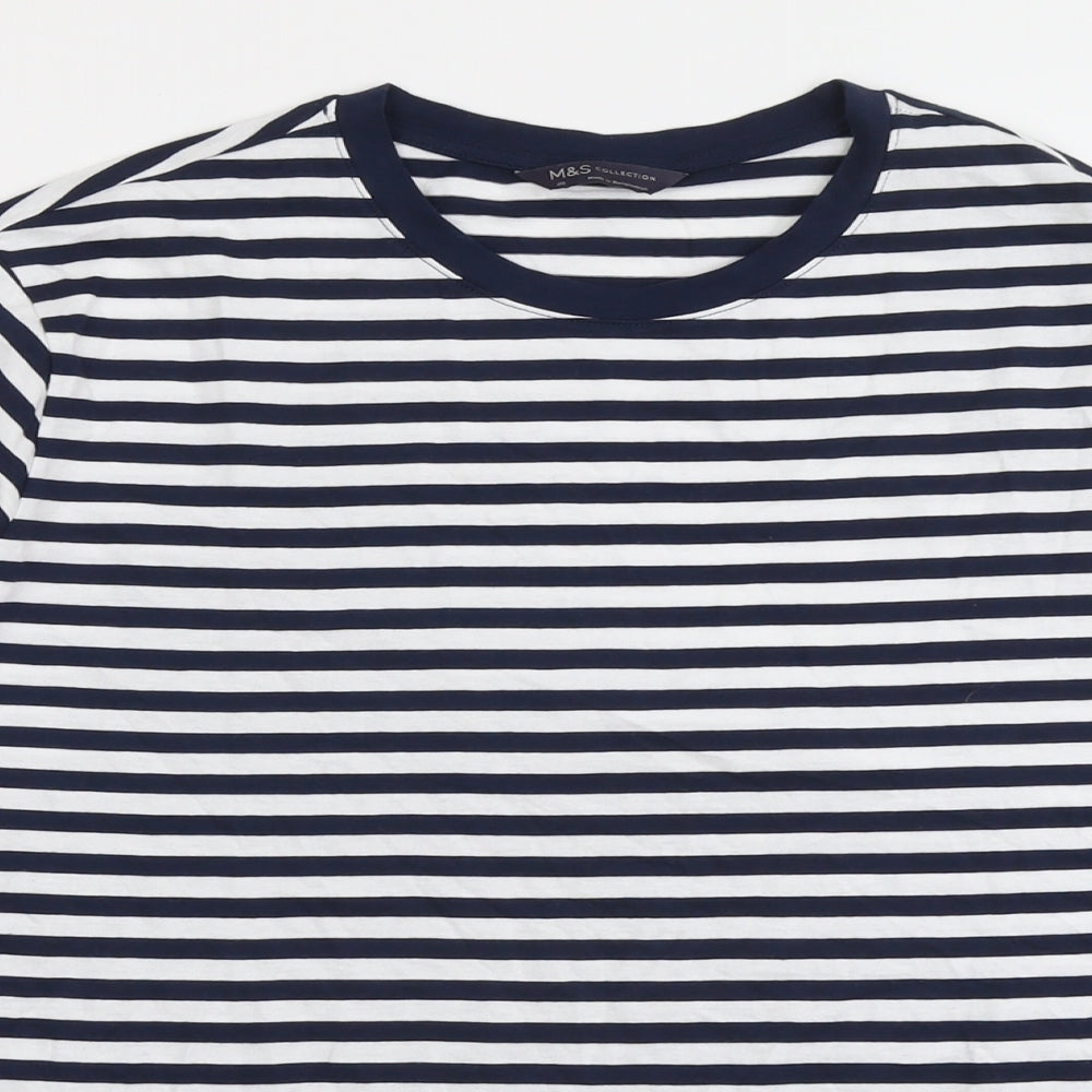 Marks and Spencer Womens Blue Striped Cotton Basic T-Shirt Size 20 Crew Neck