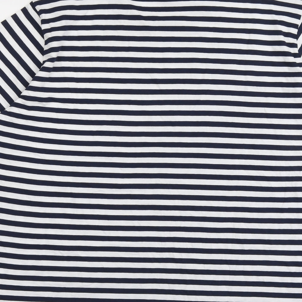 Marks and Spencer Womens Blue Striped Cotton Basic T-Shirt Size 20 Crew Neck