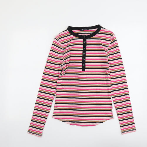 Marks and Spencer Womens Multicoloured Striped Cotton Basic T-Shirt Size 8 Henley