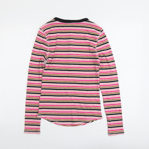 Marks and Spencer Womens Multicoloured Striped Cotton Basic T-Shirt Size 8 Henley
