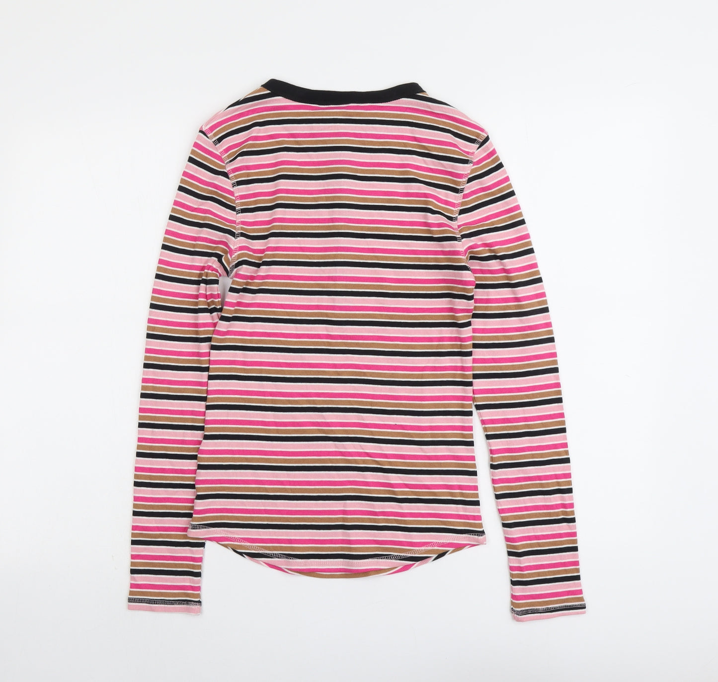Marks and Spencer Womens Multicoloured Striped Cotton Basic T-Shirt Size 8 Henley
