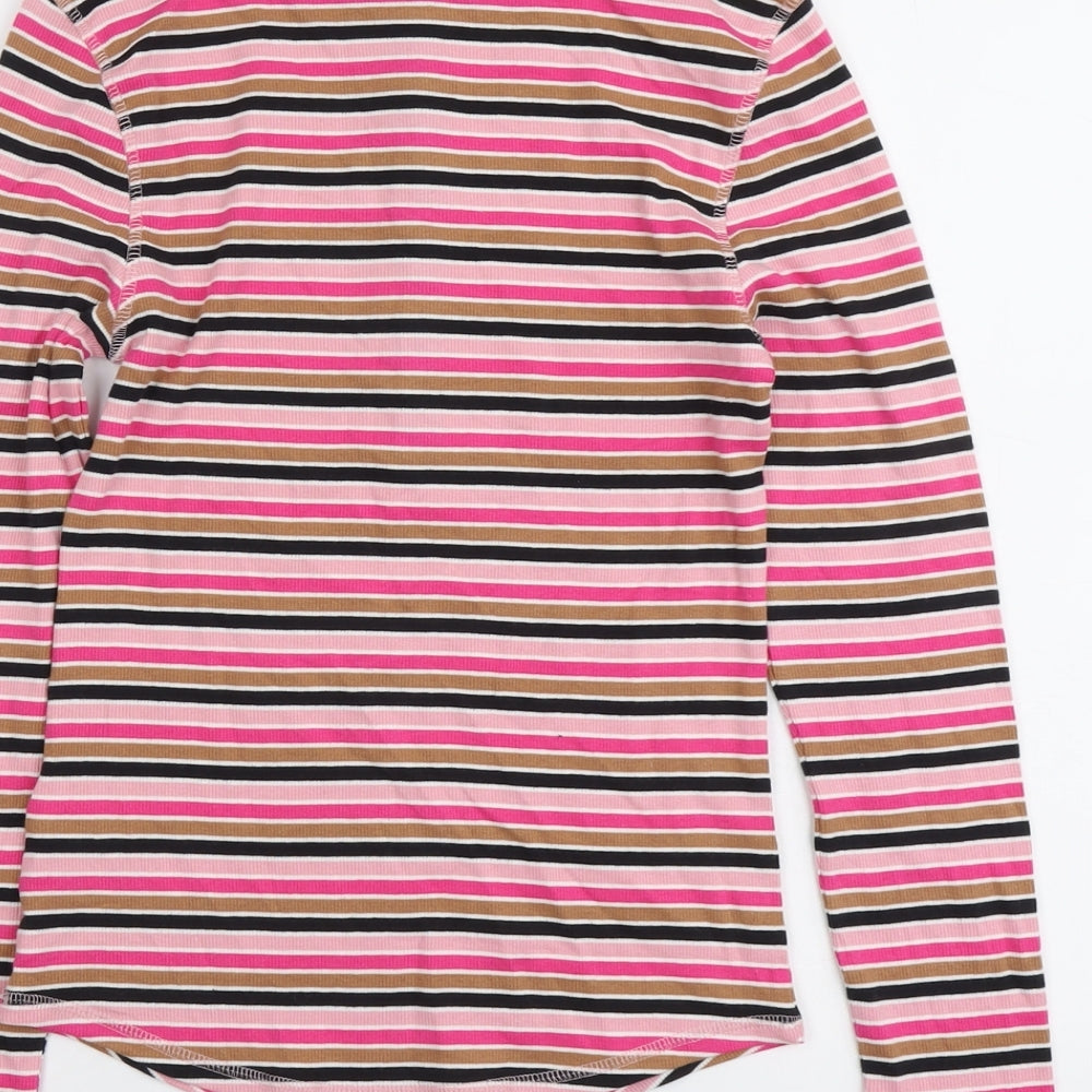 Marks and Spencer Womens Multicoloured Striped Cotton Basic T-Shirt Size 8 Henley