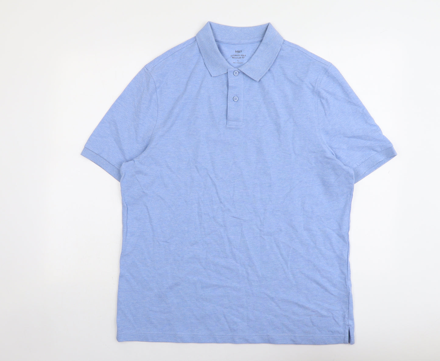 Marks and Spencer Mens Blue Cotton Polo Size L Collared Button