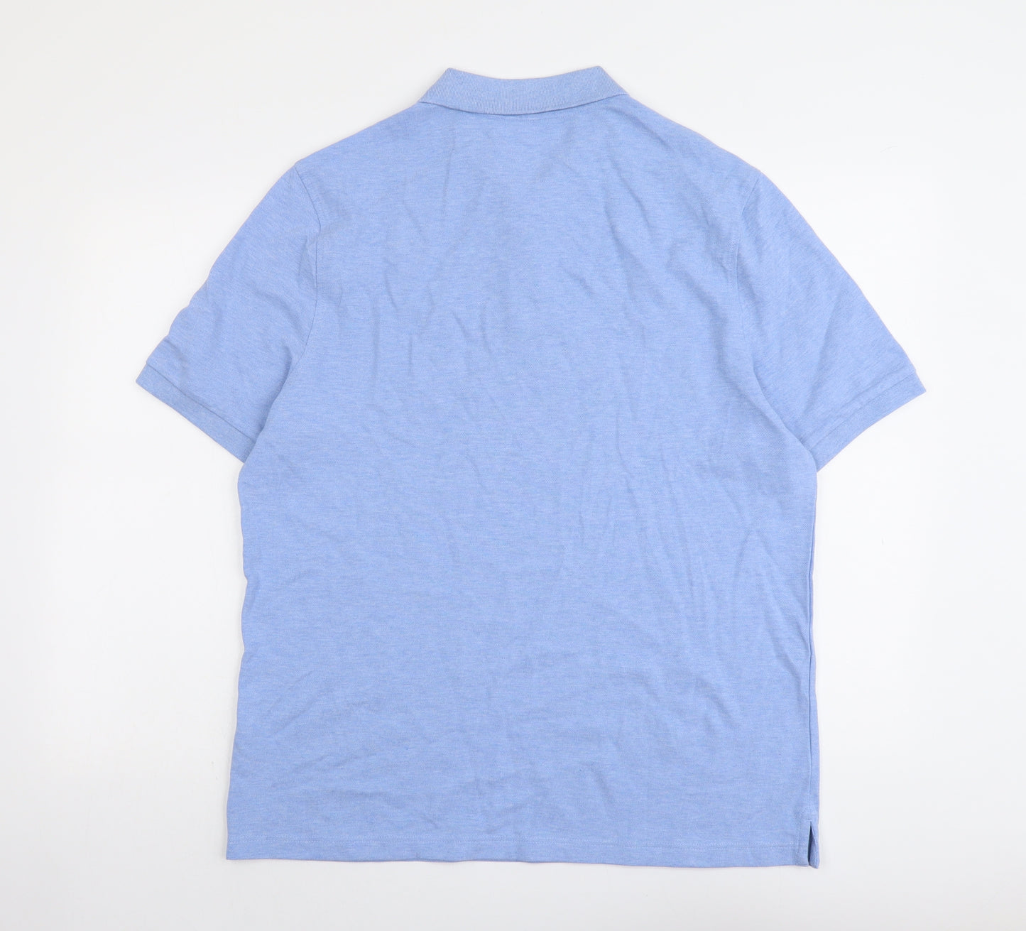 Marks and Spencer Mens Blue Cotton Polo Size L Collared Button