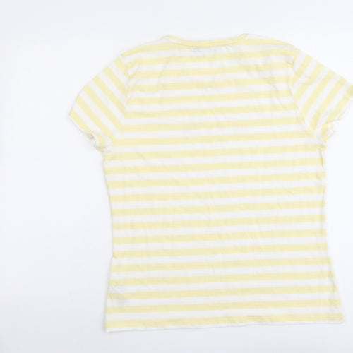 Marks and Spencer Womens Yellow Striped Cotton Basic T-Shirt Size 16 Round Neck - Sunglasses