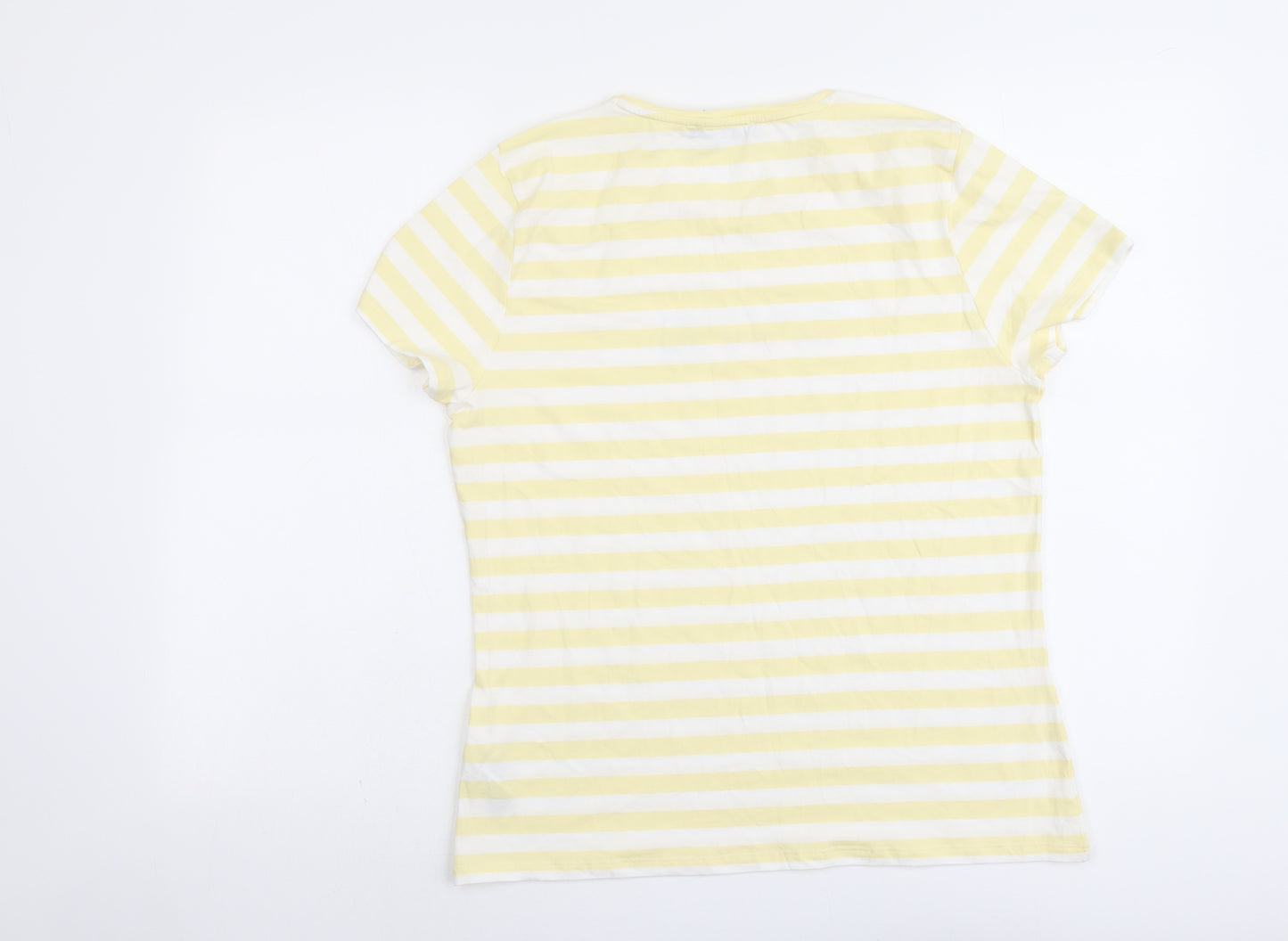 Marks and Spencer Womens Yellow Striped Cotton Basic T-Shirt Size 16 Round Neck - Sunglasses