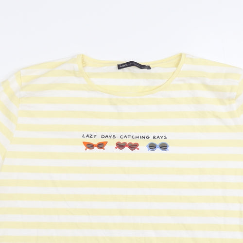 Marks and Spencer Womens Yellow Striped Cotton Basic T-Shirt Size 16 Round Neck - Sunglasses