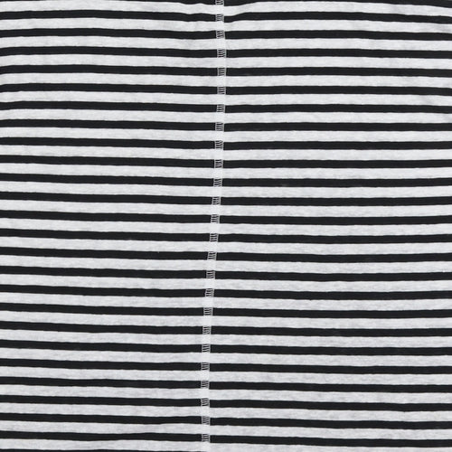 Marks and Spencer Womens Black Striped Linen Basic T-Shirt Size 8 V-Neck