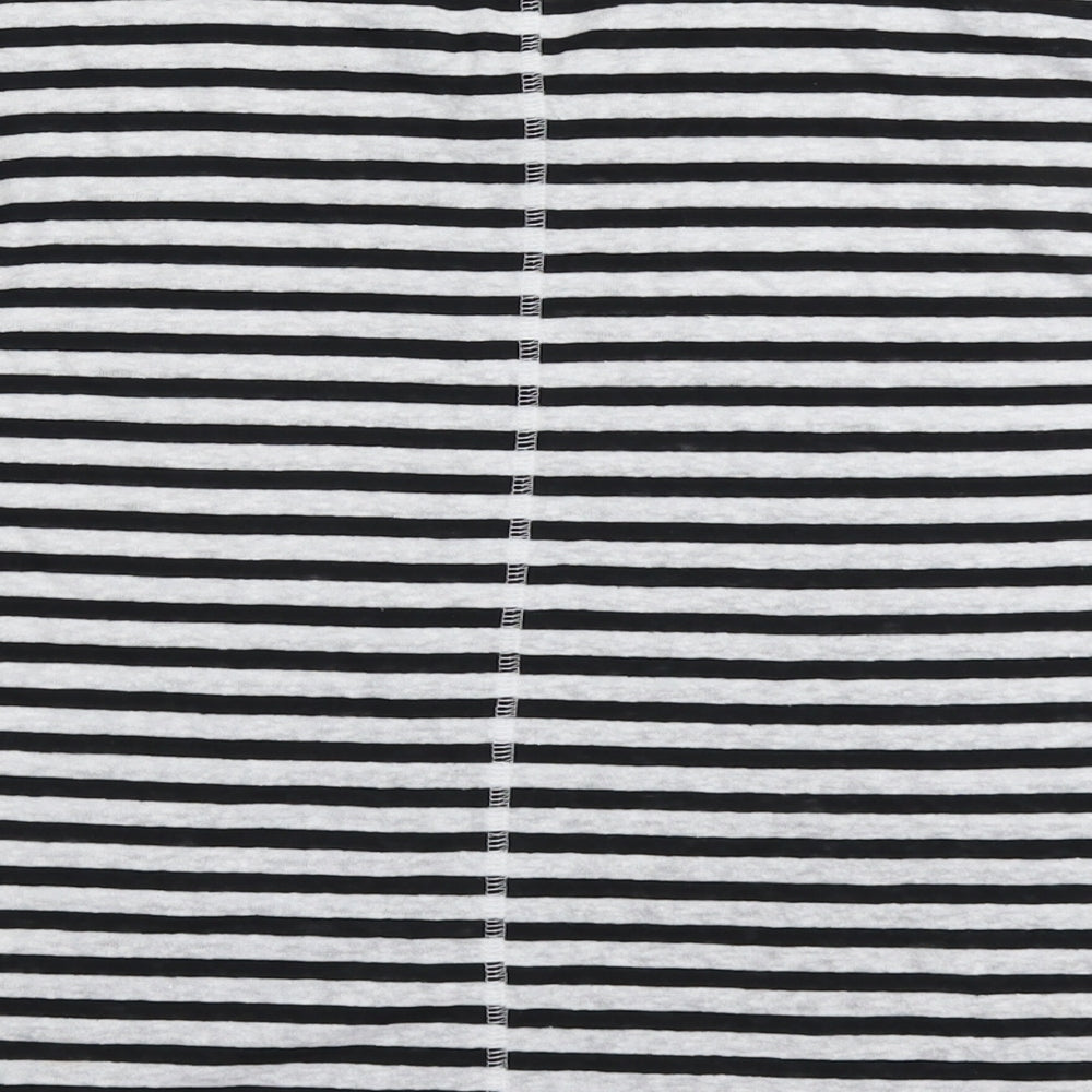 Marks and Spencer Womens Black Striped Linen Basic T-Shirt Size 8 V-Neck