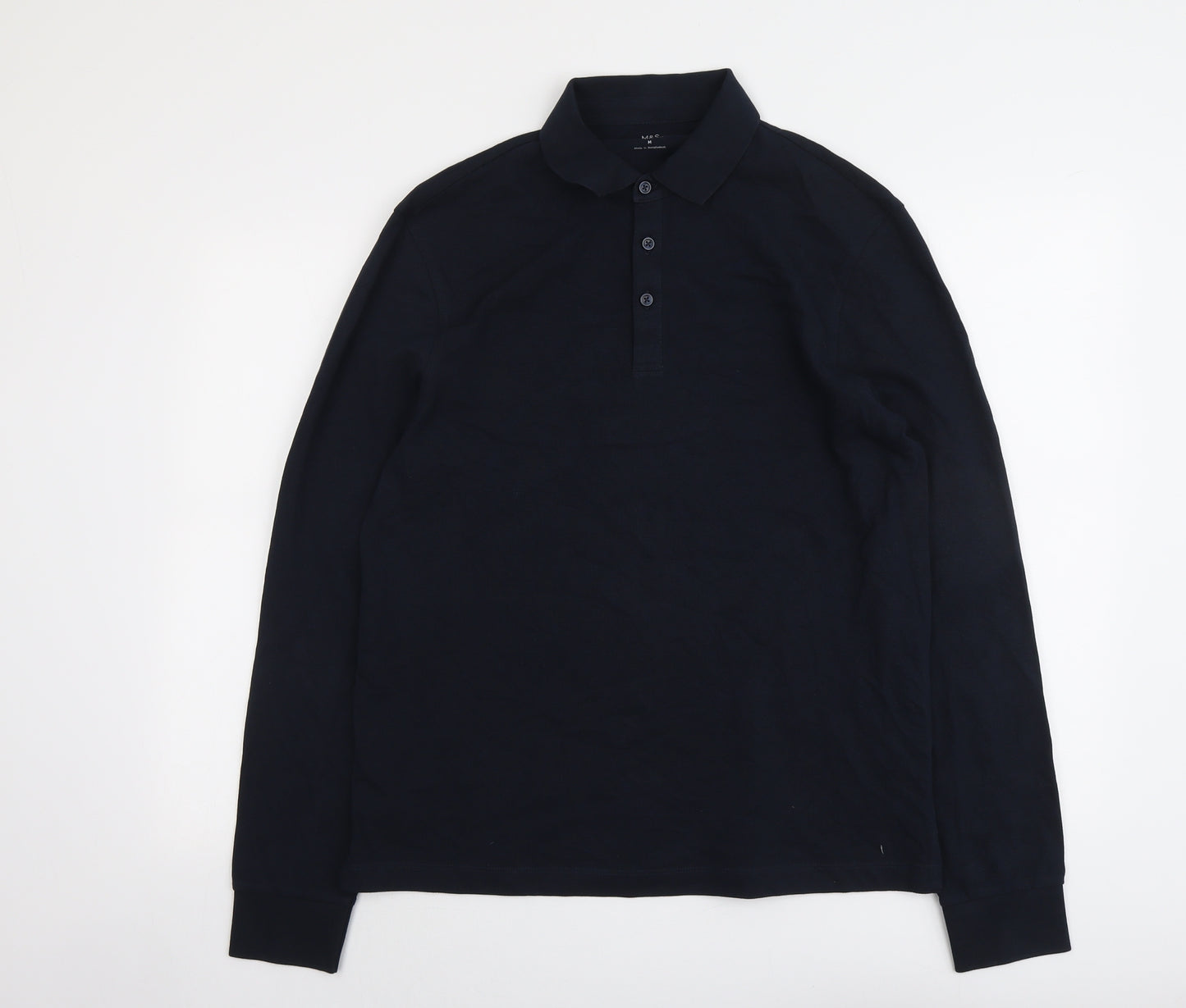 Marks and Spencer Mens Blue Cotton Polo Size M Collared Button