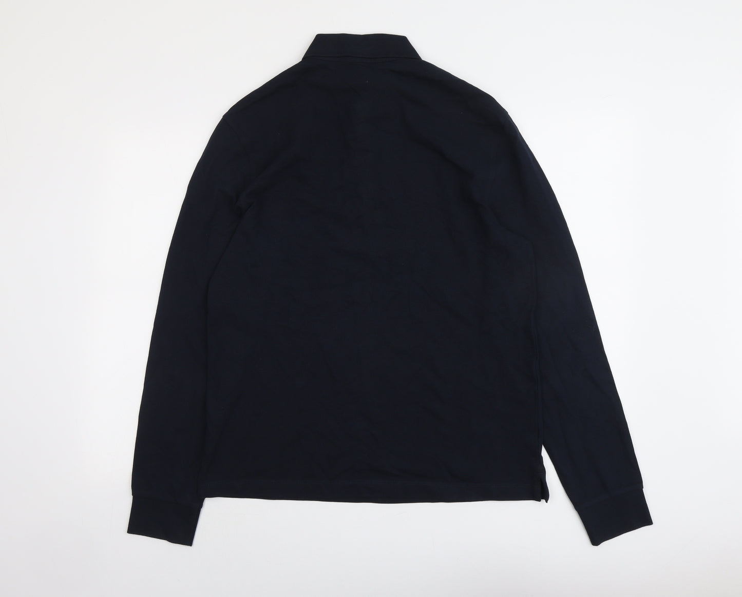 Marks and Spencer Mens Blue Cotton Polo Size M Collared Button