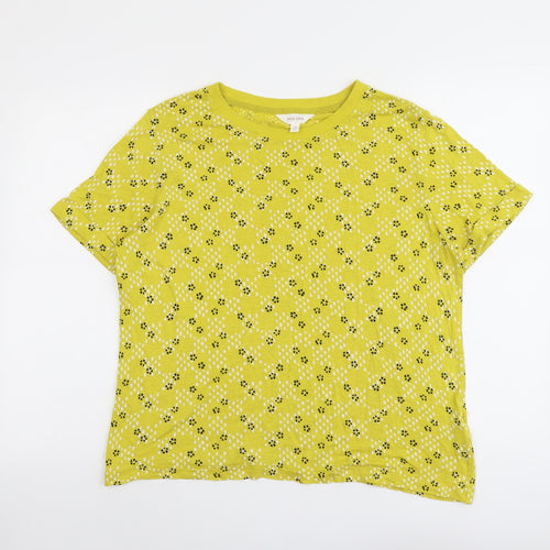 Per Una Womens Yellow Geometric Viscose Basic T-Shirt Size 12 Round Neck