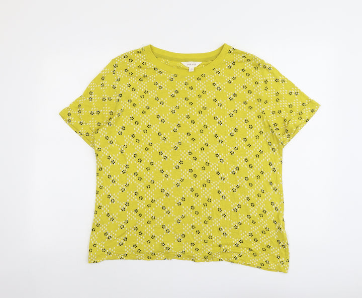 Per Una Womens Yellow Geometric Viscose Basic T-Shirt Size 12 Round Neck