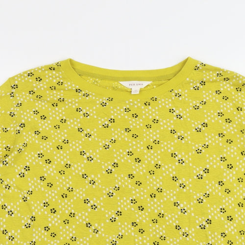 Per Una Womens Yellow Geometric Viscose Basic T-Shirt Size 12 Round Neck