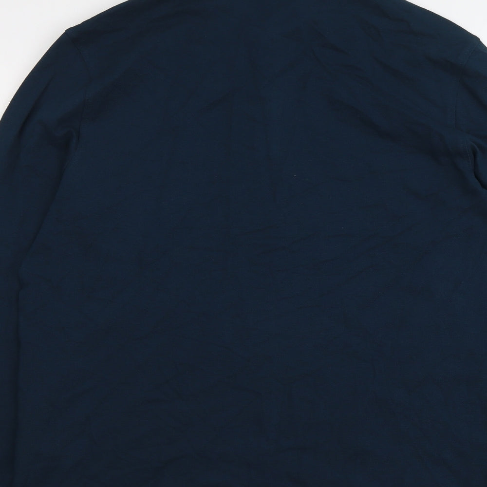 Marks and Spencer Mens Blue Cotton Polo Size L Collared Button