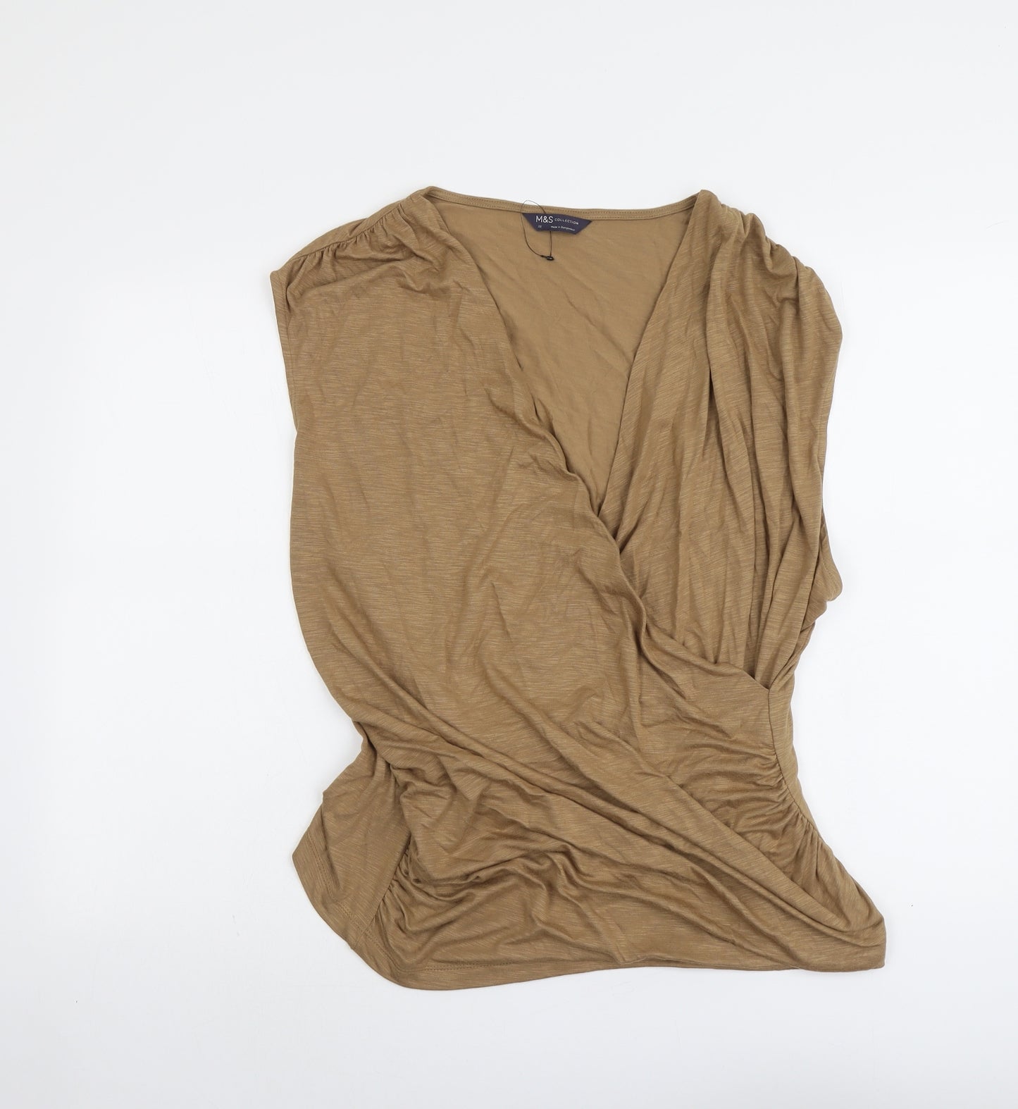 Marks and Spencer Womens Brown Modal Basic Blouse Size 22 V-Neck - Wrap Style