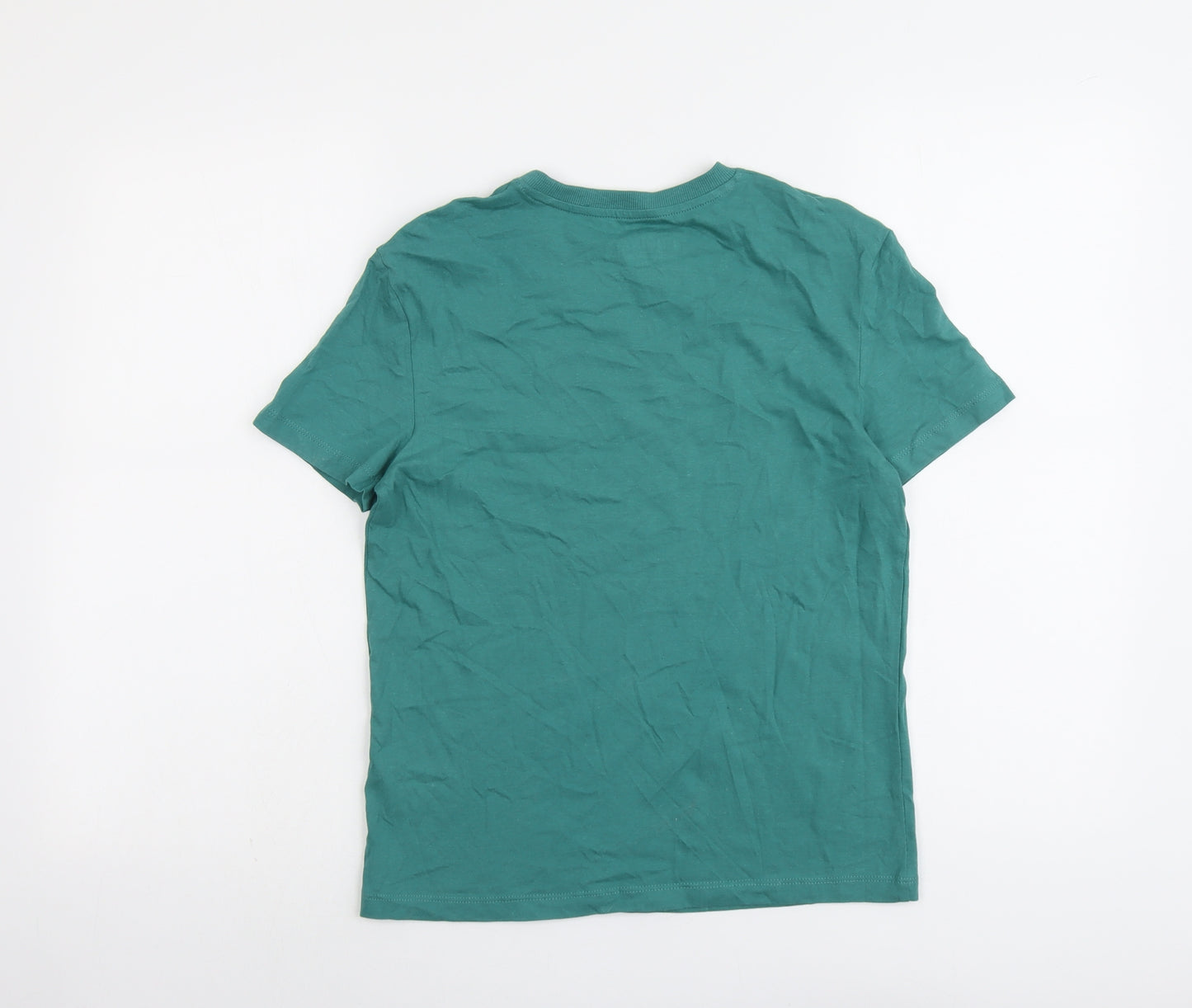 Marks and Spencer Boys Green Cotton Basic T-Shirt Size 10-11 Years Round Neck Pullover - Today Is A Good Day