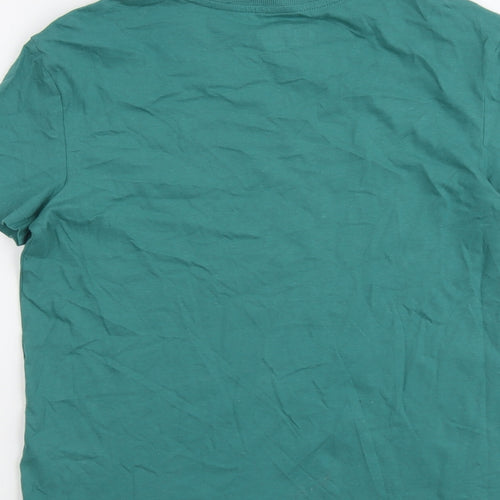 Marks and Spencer Boys Green Cotton Basic T-Shirt Size 10-11 Years Round Neck Pullover - Today Is A Good Day