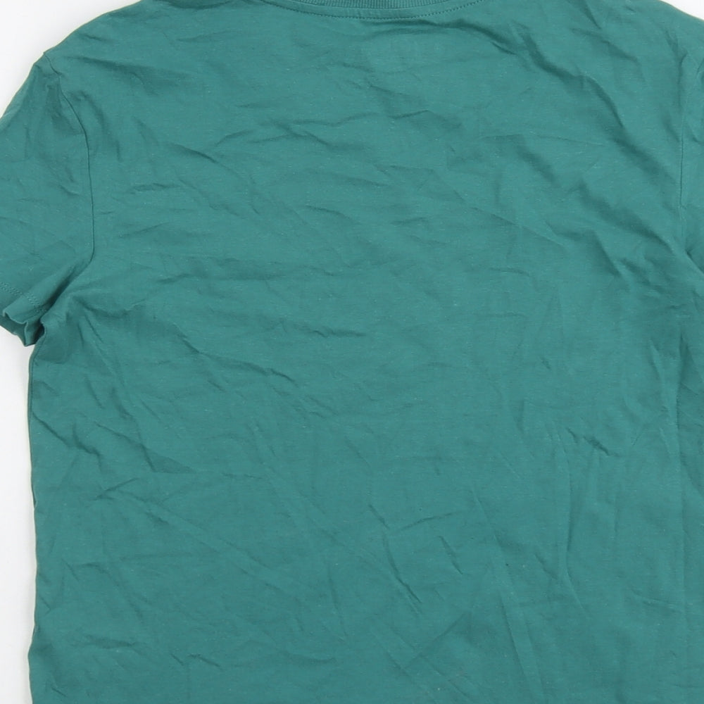 Marks and Spencer Boys Green Cotton Basic T-Shirt Size 10-11 Years Round Neck Pullover - Today Is A Good Day