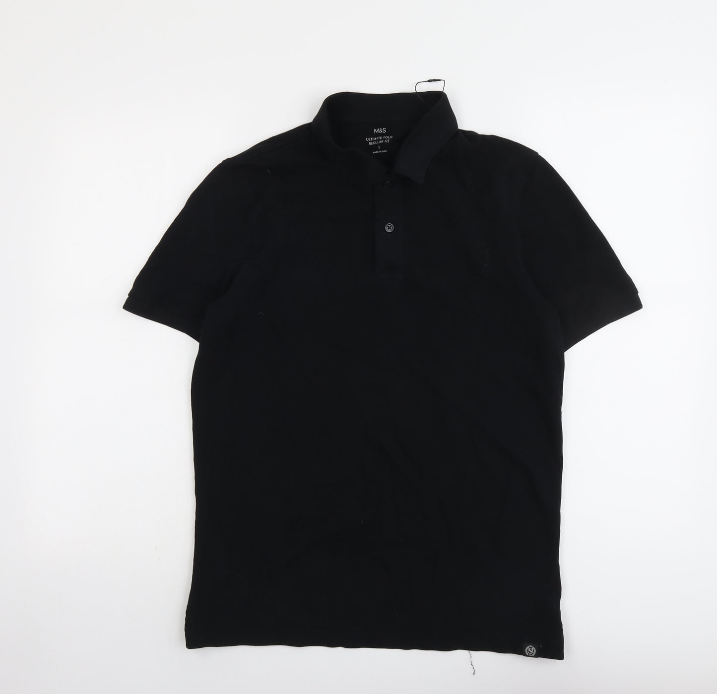 Marks and Spencer Mens Black Cotton Polo Size S Collared Button