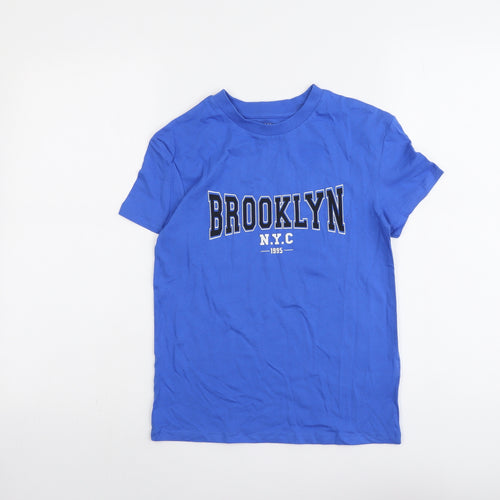 Marks and Spencer Boys Blue Cotton Basic T-Shirt Size 8-9 Years Round Neck Pullover - Brooklyn NYC