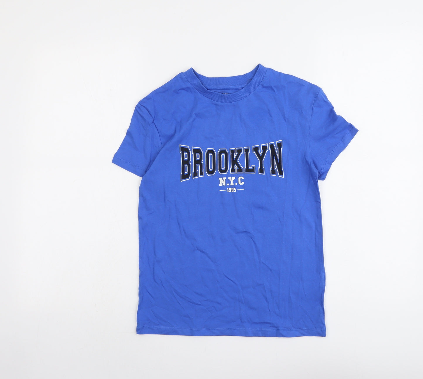 Marks and Spencer Boys Blue Cotton Basic T-Shirt Size 8-9 Years Round Neck Pullover - Brooklyn NYC