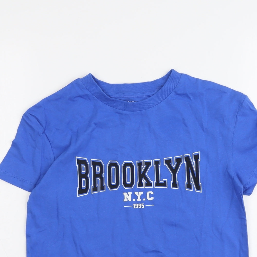 Marks and Spencer Boys Blue Cotton Basic T-Shirt Size 8-9 Years Round Neck Pullover - Brooklyn NYC