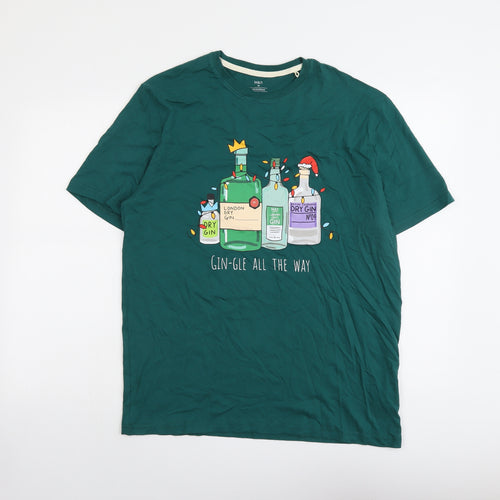 Marks and Spencer Mens Green Cotton T-Shirt Size M Round Neck - Gin-gle All The Way