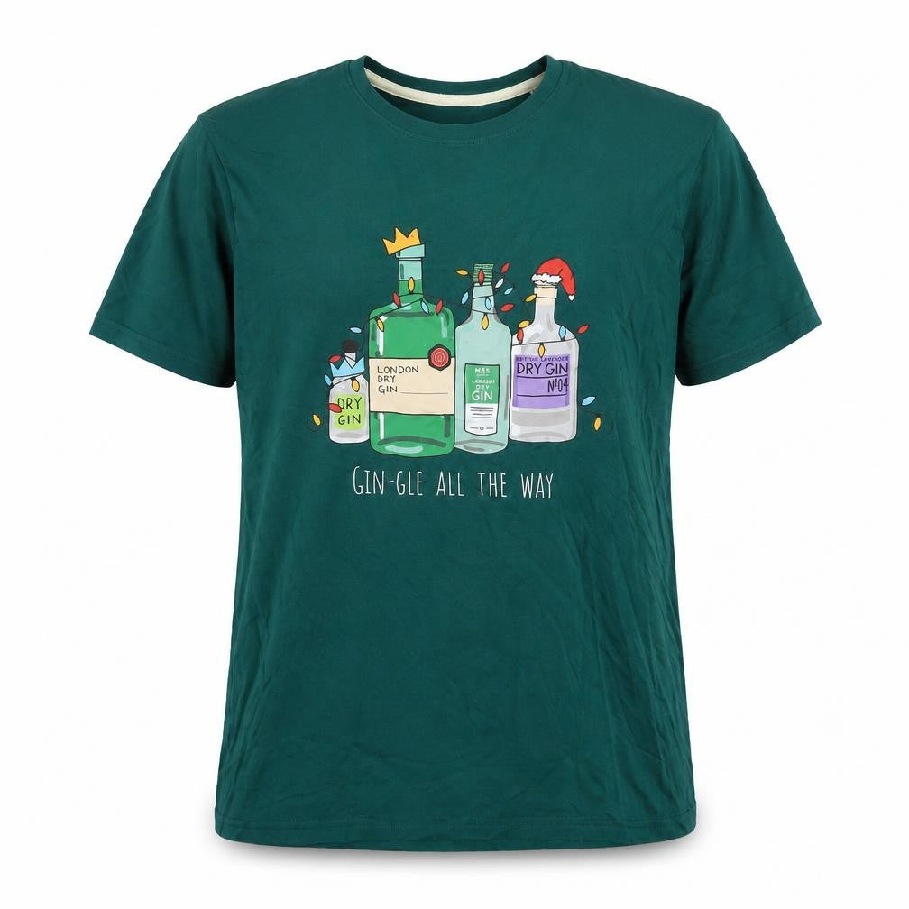Marks and Spencer Mens Green Cotton T-Shirt Size M Round Neck - Gin-gle All The Way
