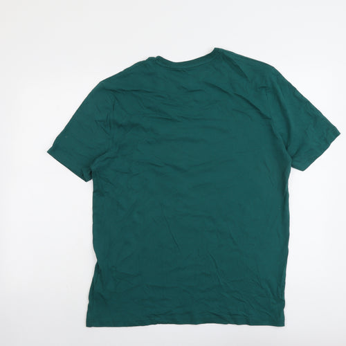 Marks and Spencer Mens Green Cotton T-Shirt Size M Round Neck - Gin-gle All The Way